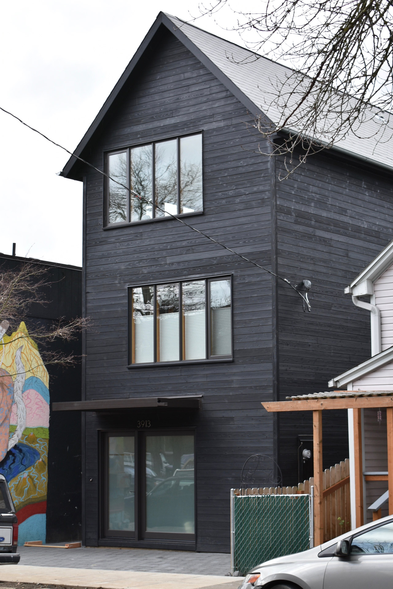 Slender House featuring Gendai® Alkyd Black Yakisugi Siding