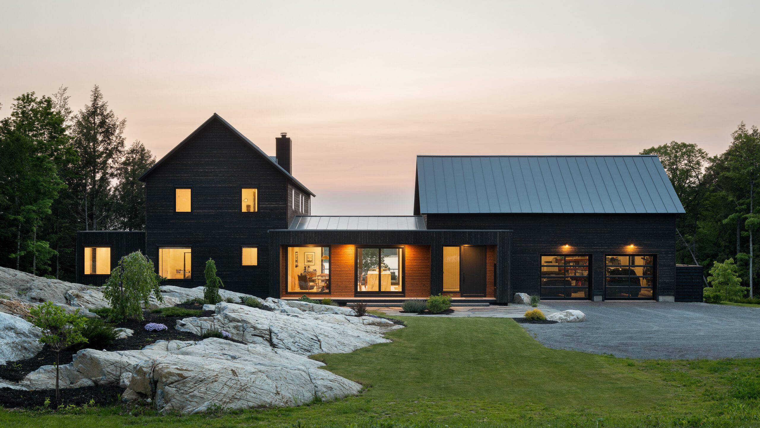 Residence in Shelburne, Vermont featuring Pika-Pika® shou sugi ban siding in Black and Amber finish colors.